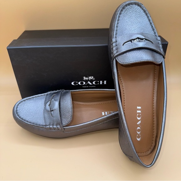 Coach Silver Penny‎ Loafers, Signature Coin, Women’s Size 7 B, EUC with Box - Picture 1 of 11